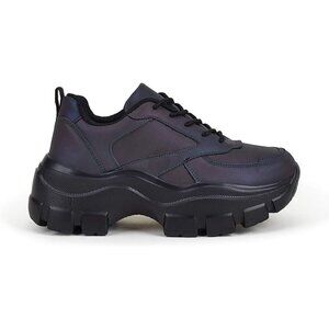 Lucky Step Women's Charcoal Chunky Platform Dad Casual Lace Up Walking Sneakers